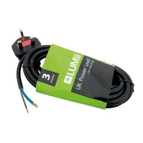 LUMii UK Power Lead - UK Plug to Crimped Bare Wires - GrowPro Hydroponics Ltd
